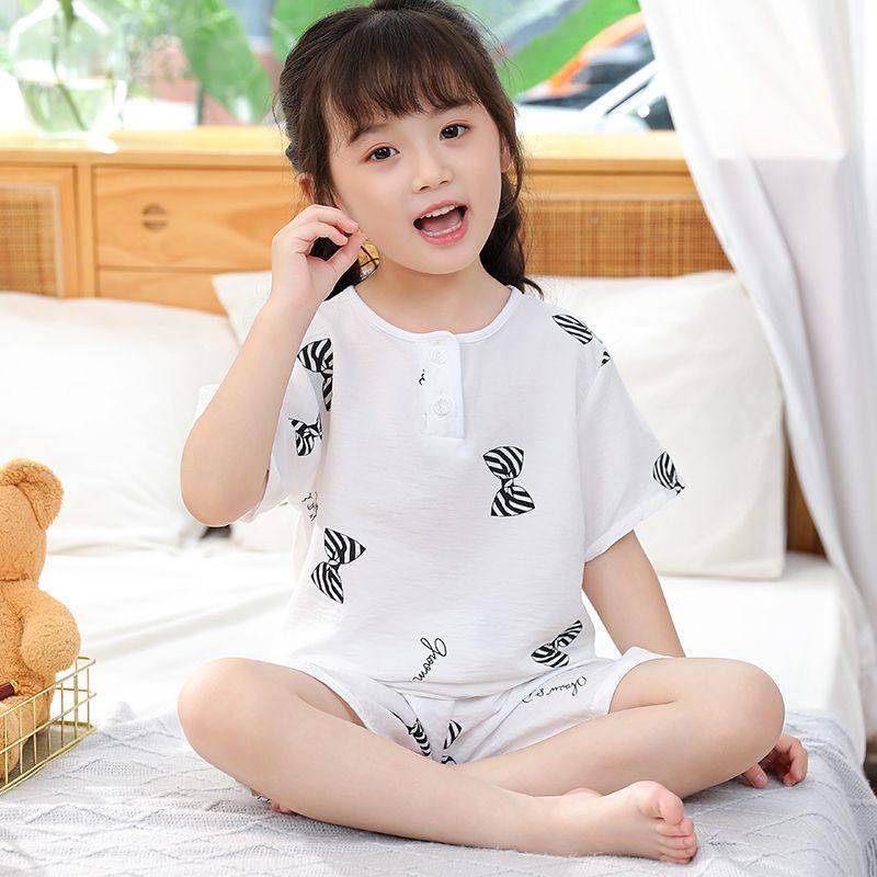 Children's Cloud Pattern Summer Pajama Set, Short Sleeve & Pants for Boys and Girls, Baby Loungewear, Air Conditioning Sleepwear