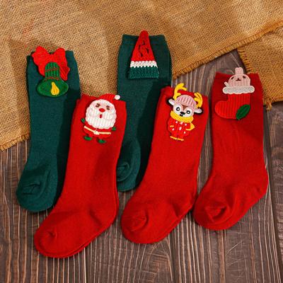 Calzini lunghi termici di Natale con simpatici cartoni animati di Babbo Natale, calze alte con bambola di alce, calze per neonati, bambini, accessori per bambini