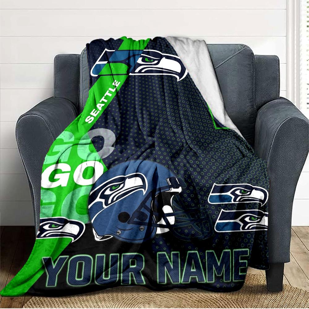 Name Custom Seattle Seahawks Print Flannel Blanket High Quality Warm Comfortable Cover for All Seasons Perfect for Gifts Home Decor