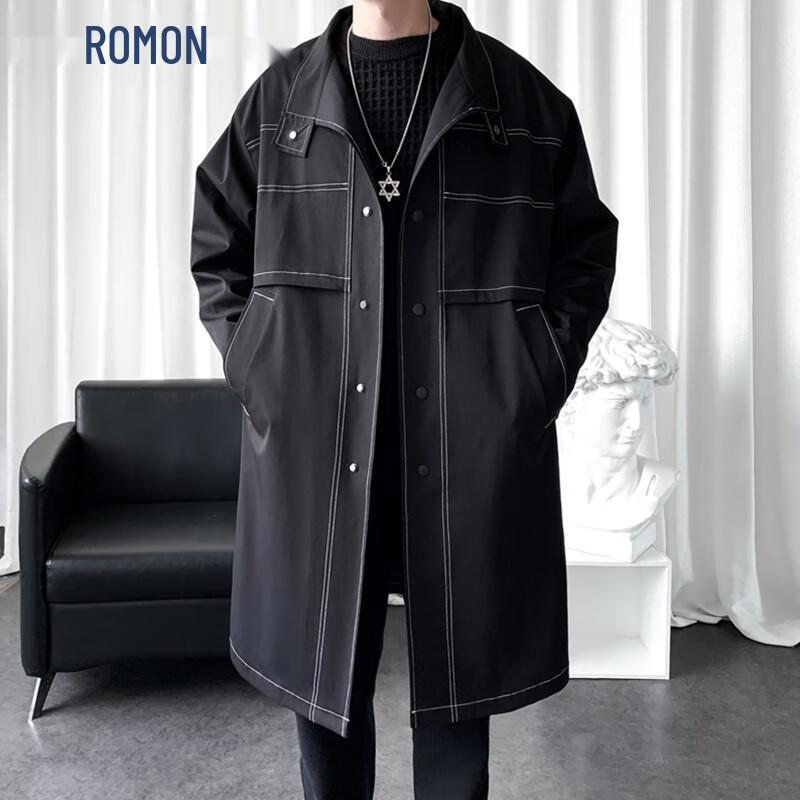 ROMON Men's Premium Relaxed Fit Mid-Length Trench Coat