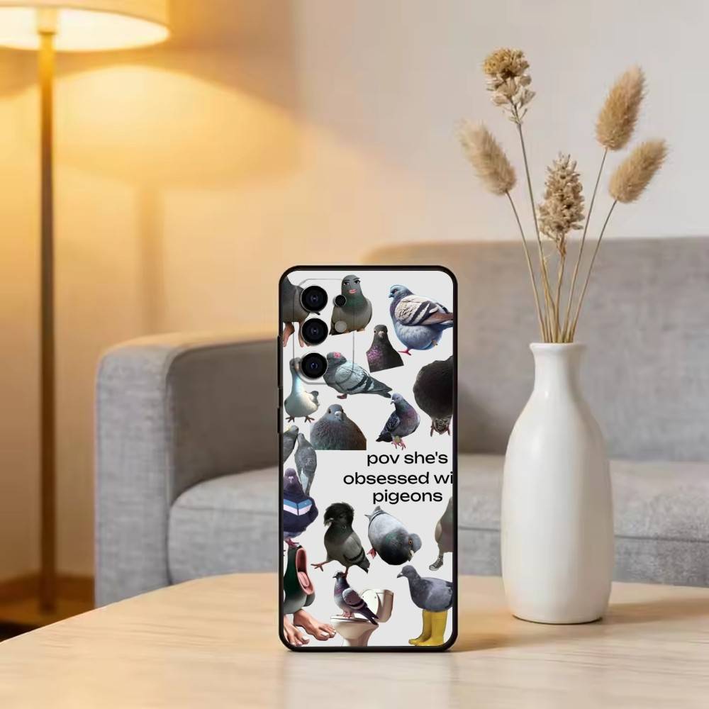 Funny Silly Pigeon Phone Case Black Silicone Soft For Samsung S25,S24,S21,S22,S23,S30,Ultra,S20,Plus,Fe,Lite