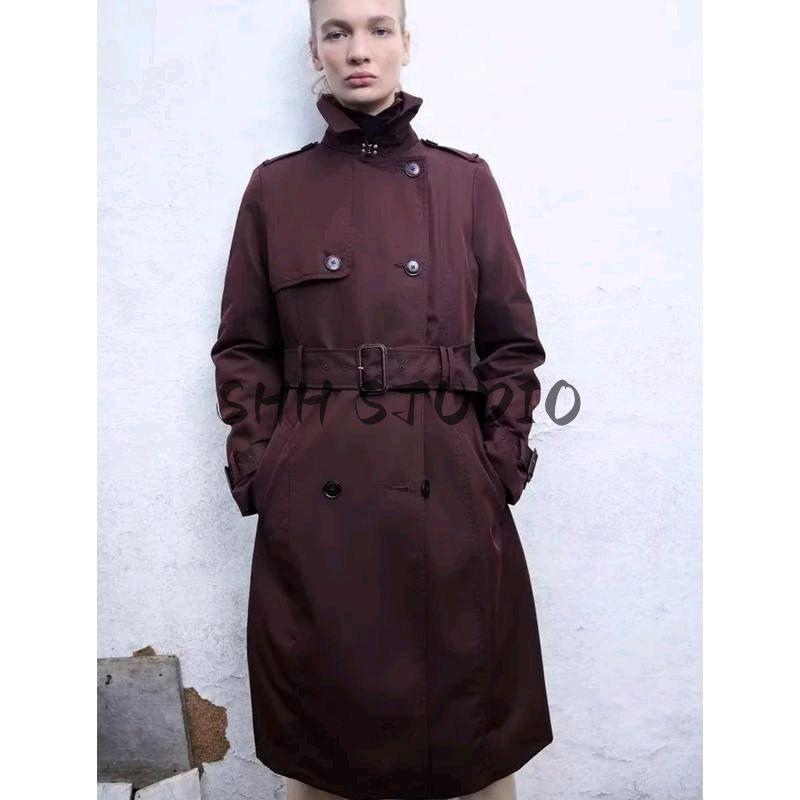 Spring New Women's Clothing French Retro Double Breasted Buckle Decoration Long-Sleeved Lapel Coat Outwear 0518252