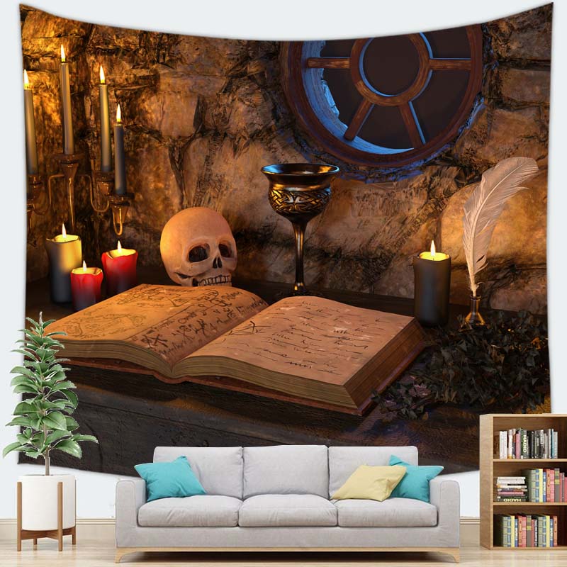 Home Decor Happy Halloween Tapestry Wall Hanging Devil Pumpkin Skull Decor Tapestry Party Tapestry 230x180cm Tapiz
