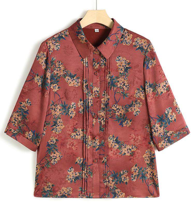 Floral Seven-Sleeve Shirt for Middle-Aged Women – Chinese Style Grandma's Spring/Summer Top