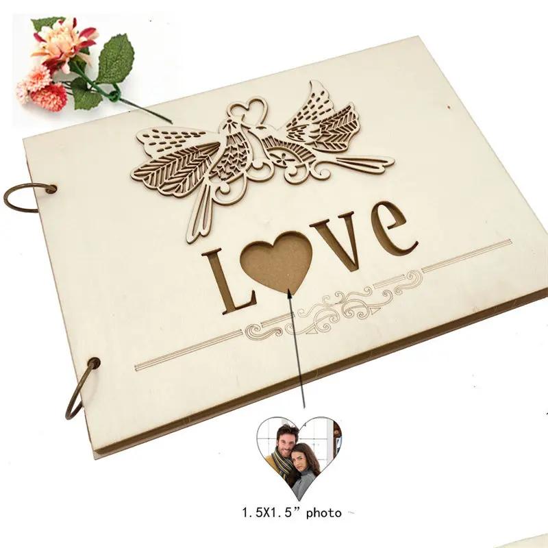 20/40 Page Wooden Wedding DIY Message Book Creative Signature Book MR&MRS Photo Album Wedding Decoration Supplies Sign-in Book
