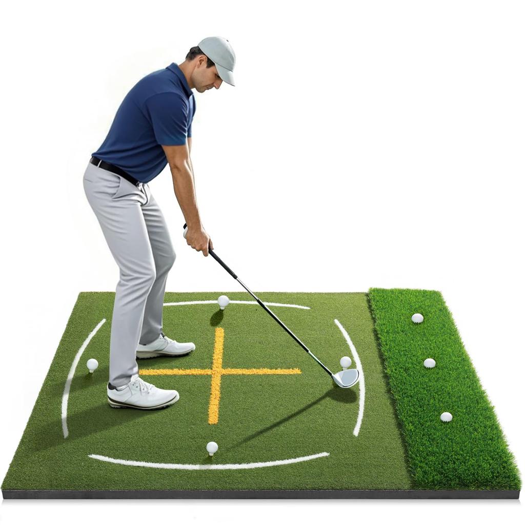 Golf Mat with Dual Turf Home Golf Simulator with Standing Guidelines and Swing Path Lines 5x4 Foot Thick Practice Hitting Mat IndoorOutdoor Ideal