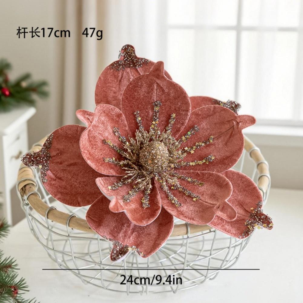 Realistiska tygmagnolia konstgjorda blomsterpinnar för julgransdekoration julpynt 24 x 17 centimeter