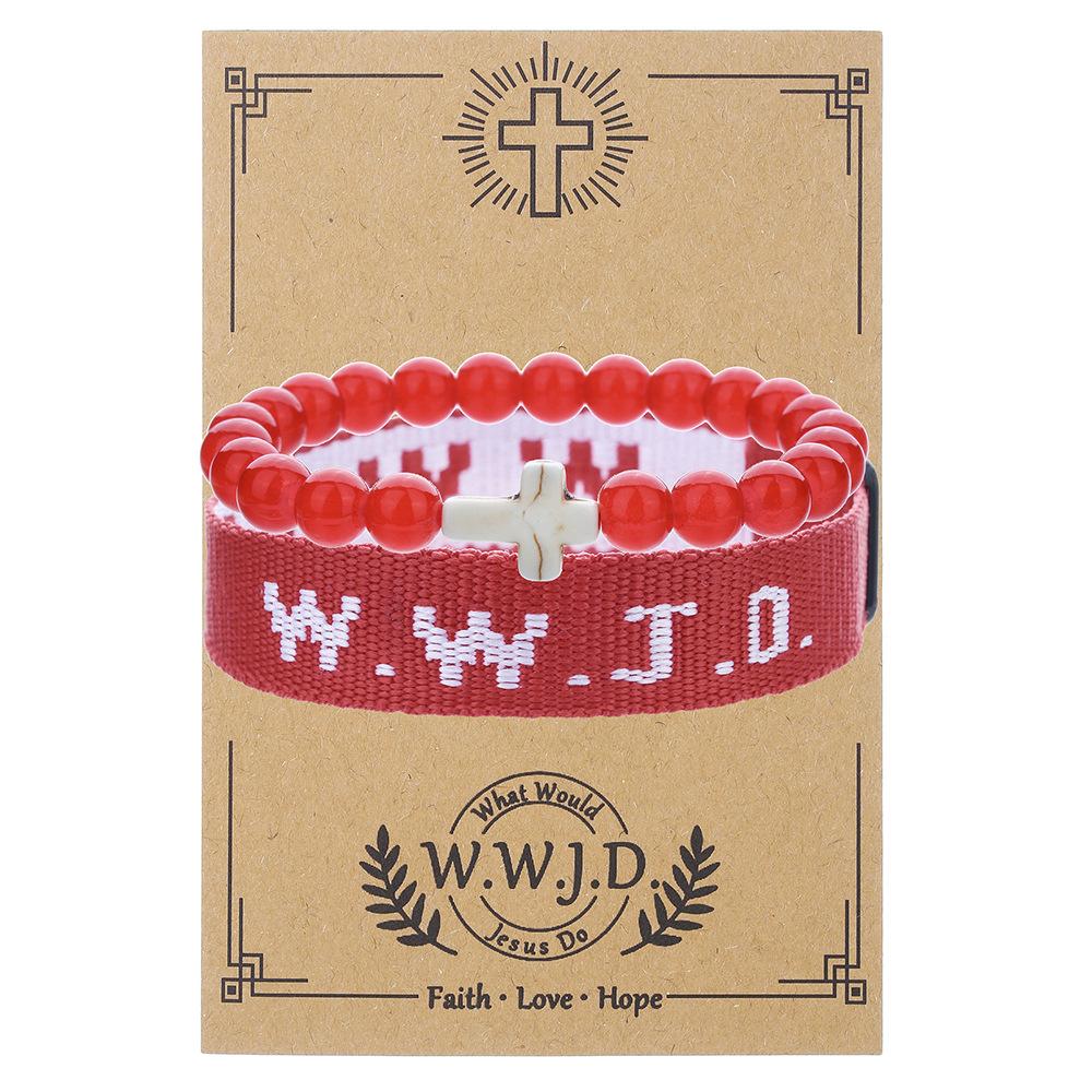 Fashion suit bracelet lady fashion Letter Bracelet Pine Stone Cross Charm Faith Bracelet Natural Stone Friendship Couple Bracelet 2PCS WWJD man