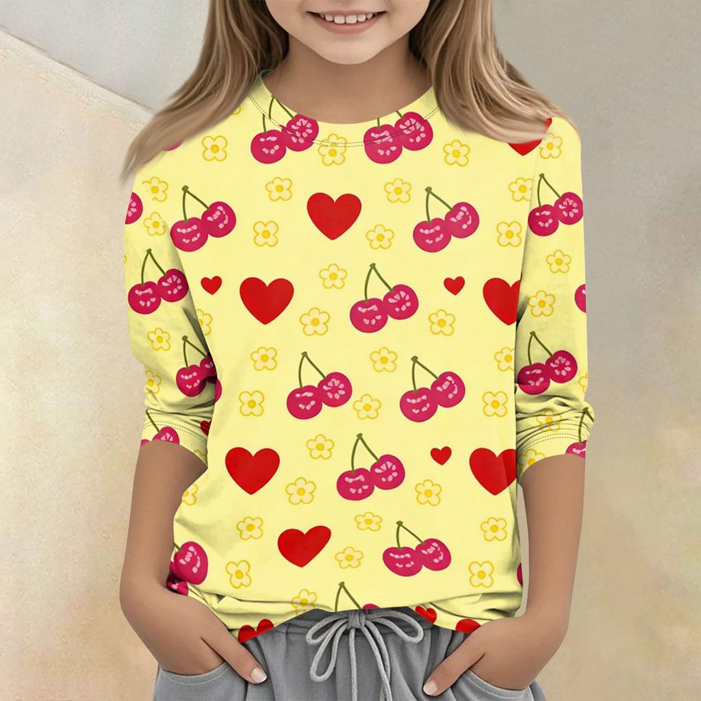 Children's Printed Round Neck Seven Quarter Sleeve Casual T-shirt