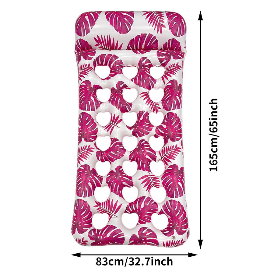1pc Tropical Leaf Print Inflatable Pool Float Mat, Mesh Hole Water Floating Lounge Bed, for Summer Beach Party