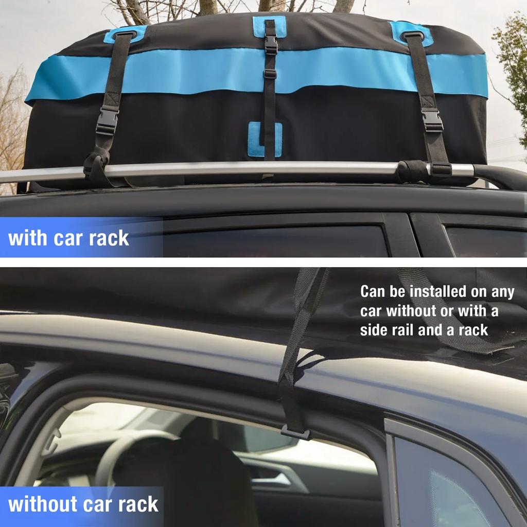 566L Waterproof Rooftop Bag Cargo Carrier with Anti-Slip Mat 6 Door Hooks Zipper Buckle Closure Universal Extra Strap Car Bag