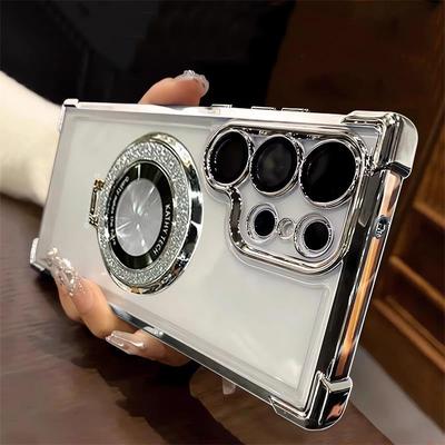 Luxuriöse, glitzernde Hülle mit magnetischer Halterung für Samsung Galaxy A55 5G A35 a54 S24 Ultra S23 FE S22 PlusS21S20 Stoßfeste Silikonhülle