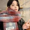 Korean atmosphere Mohair plaid plush scarf women's 1116 autumn and winter warm atmosphere couple scarf