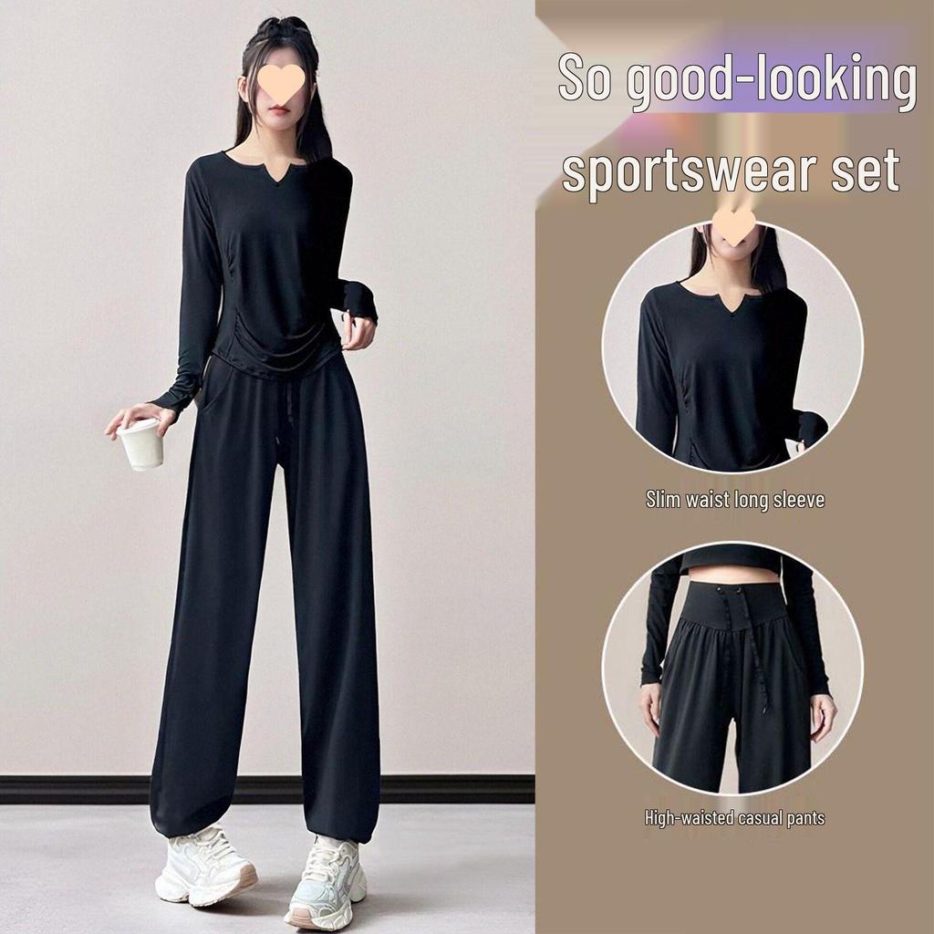 Women's Autumn 2026 Sportswear Set: Fashionable Morning Run Yoga Top and Cycling Fitness Pants