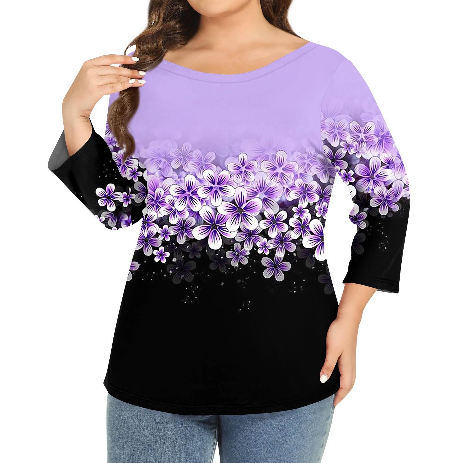 

Женский однотонный топ больших размеров с круглым вырезом и рукавами 3/4 XL