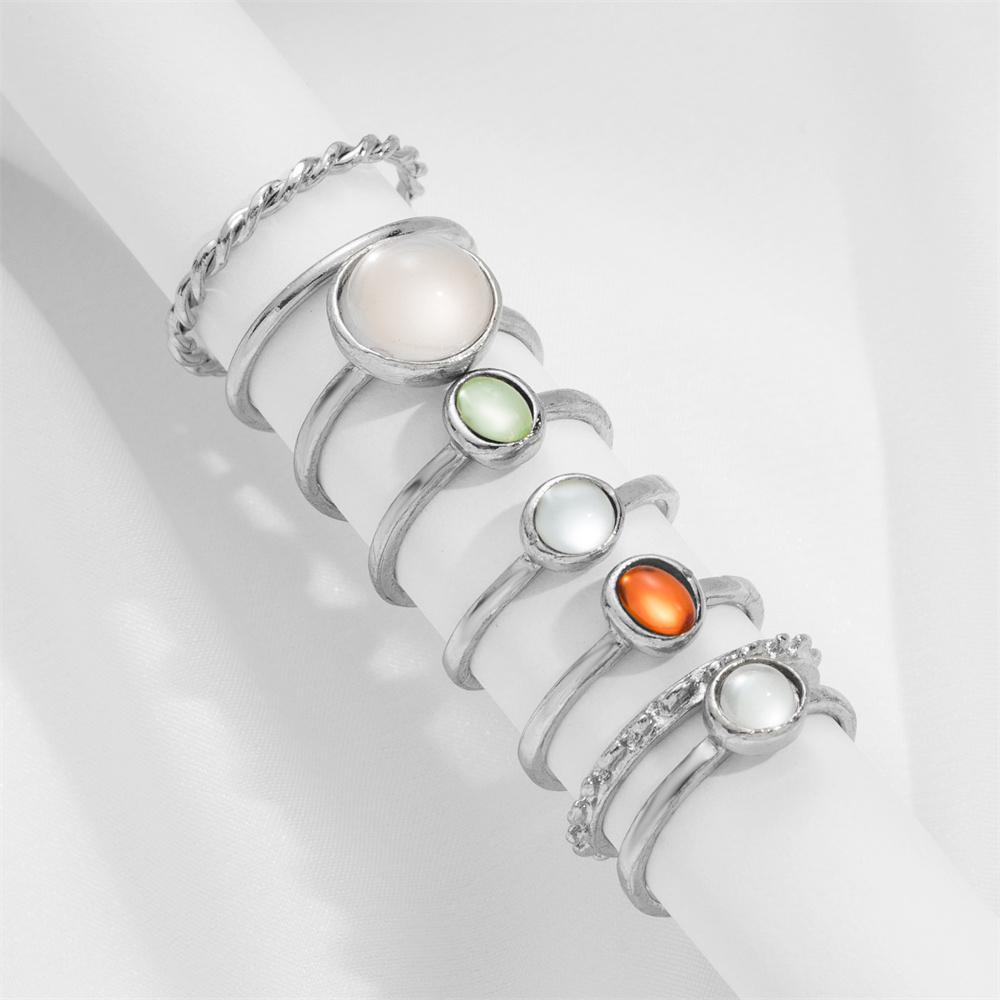 

Набор цветных колец с камнями для женщин и девочек, модные металлические геометрические квадратные круглые кольца, ювелирные изделия, подарки, аксессуары