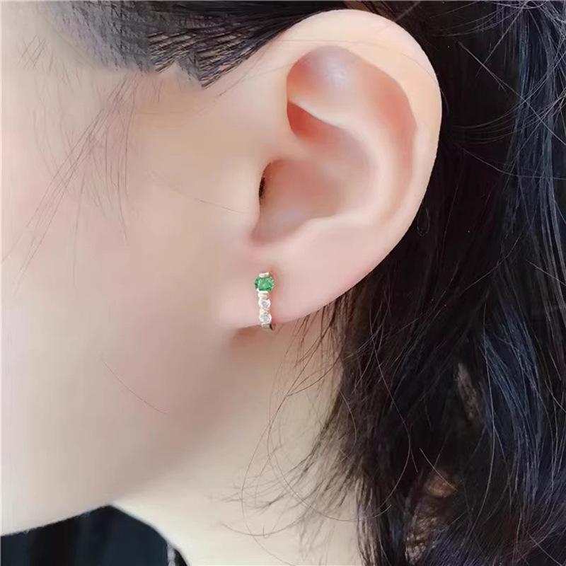 Exquisite Russian Purple Gold Emerald Ear Buckle Sweet Small Rose Gold Plated Round Green Zircon Earrings Jewelry