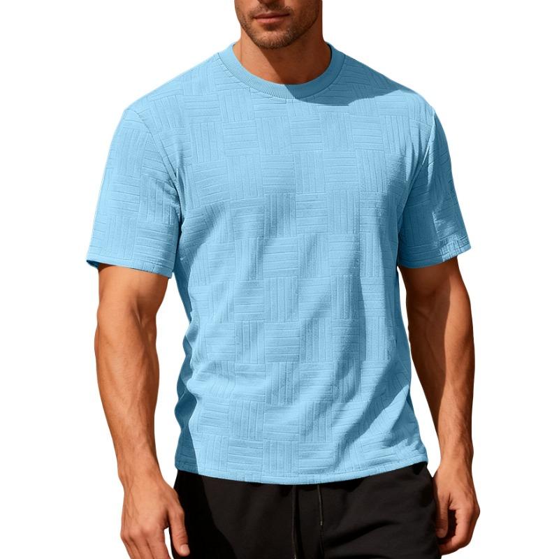 Men Geometric Textured Fabric Crew Neck Short Sleeve Casual Multiple Color Options T Shirt