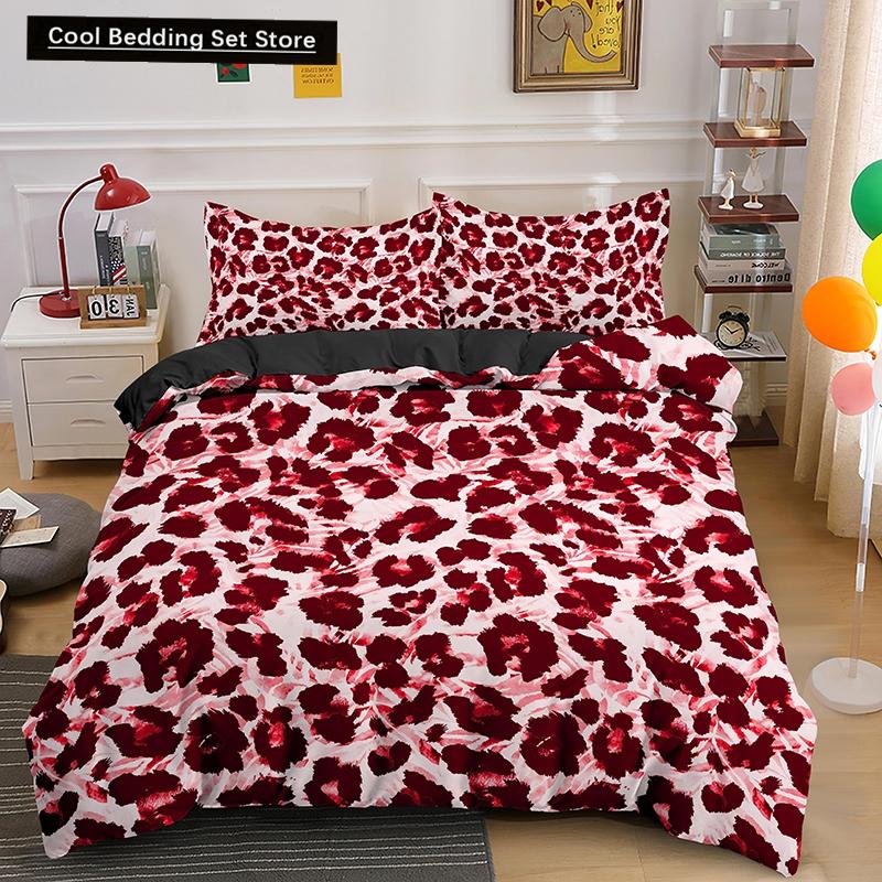 Leopard Print King Queen Duvet Cover Brown Cheetah Skin Pattern Bedding Set for Teens Girl Women Leopard 2/3pcs Soft Quilt Cover