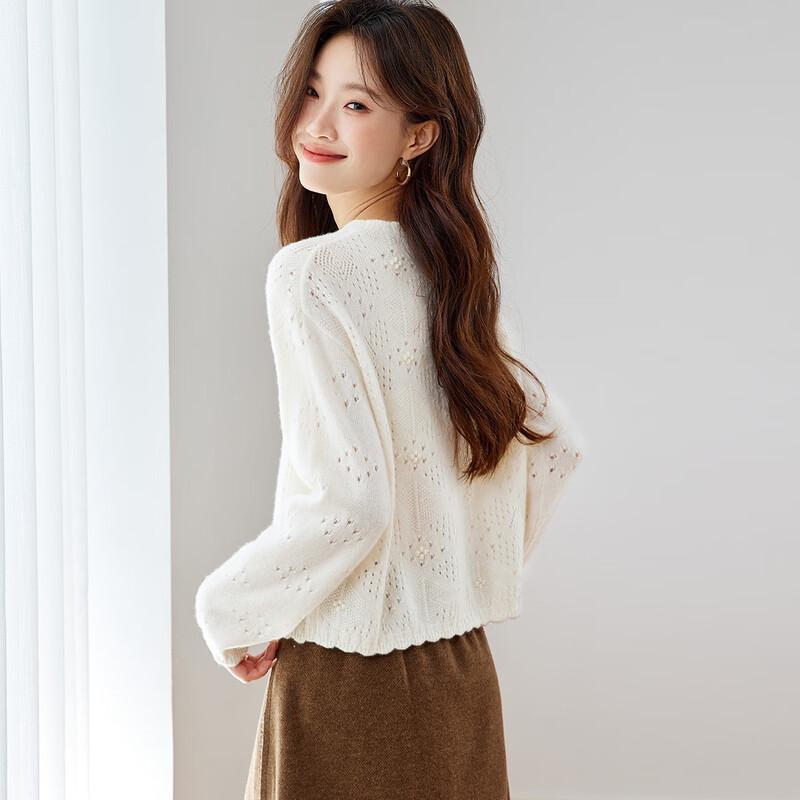 Srcr Women's Short Hollow-out 100% Cashmere Sweater