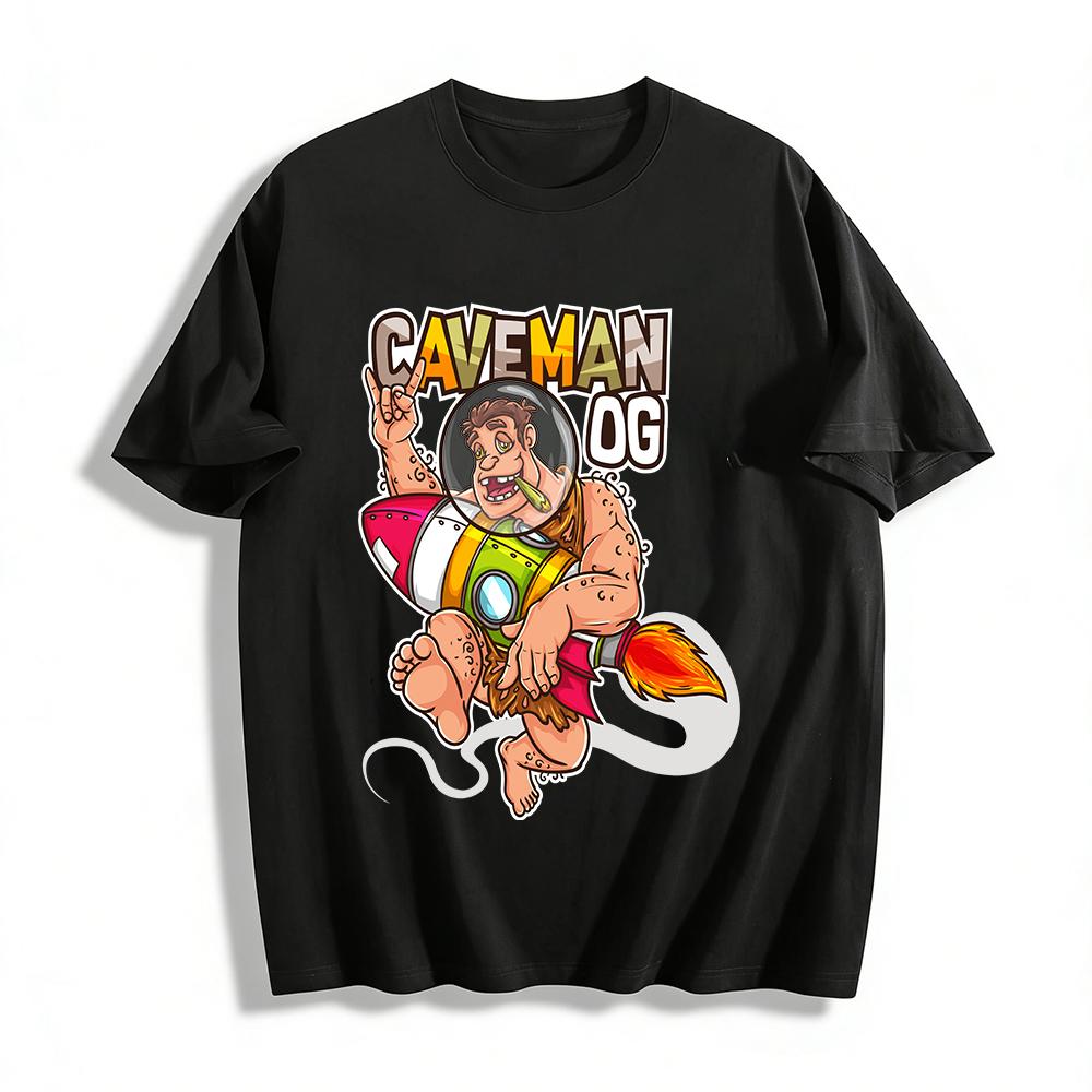 Caveman OG Space Rocket Funny Print Casual T-Shirt Pure cotton T-shirt XXS