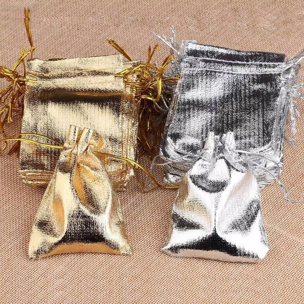 20PCS Foil Material Gift Bags Gold Silver Color Jewelry Bags Luxury Cloth Gift Bags  Christmas Party
