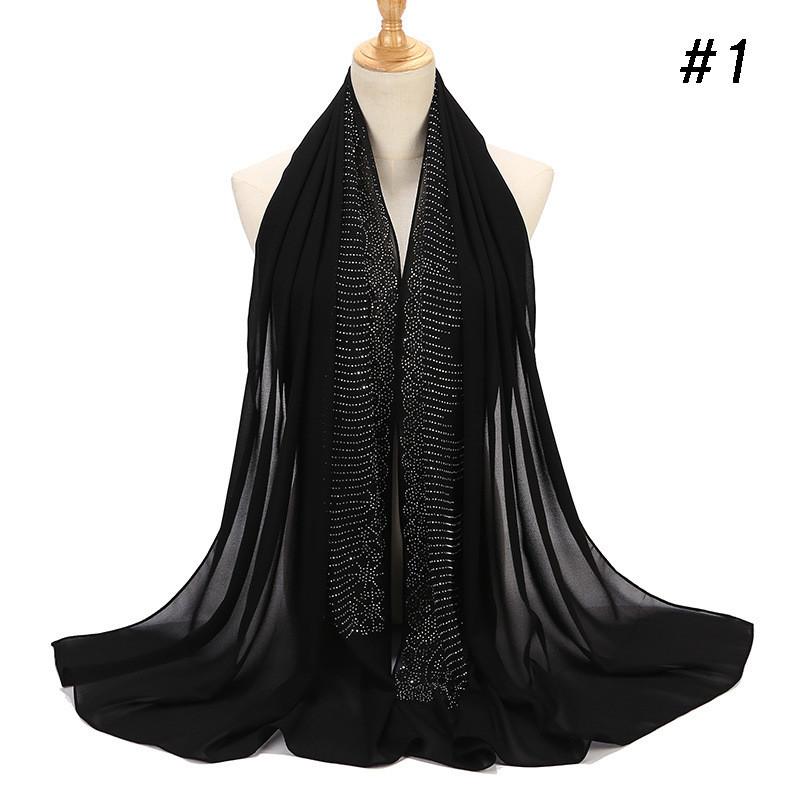 Women Rhinestone Chiffon Solid Color Muslim Head Scarf Shawls And Wraps Pashmina Bandana Female Foulard Hijab Stores
