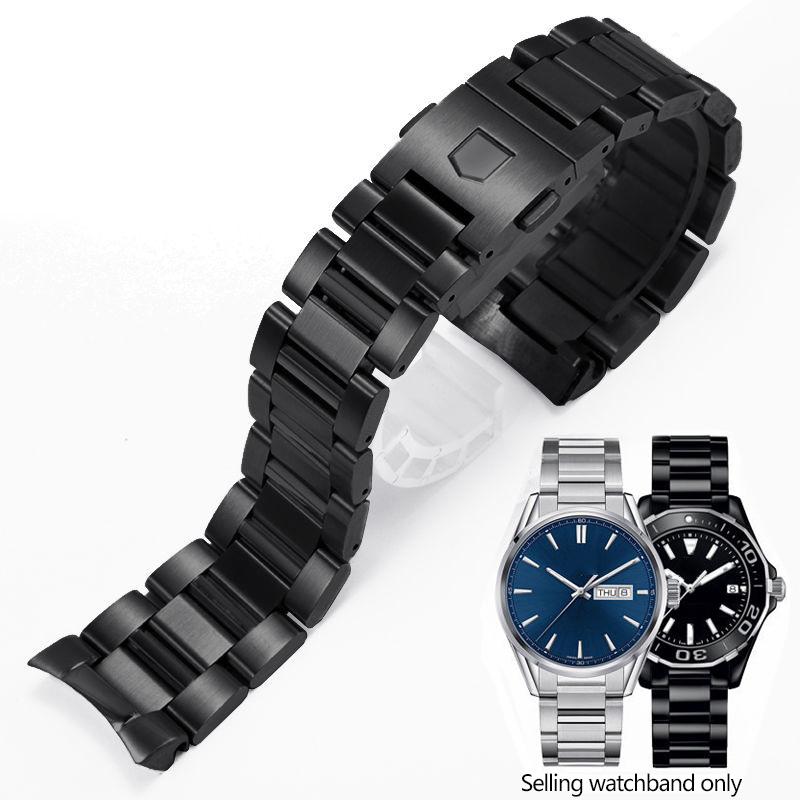 

Новые 22 мм 24 мм браслеты для часов из цельной нержавеющей стали серебристого и черного цвета с изогнутыми концевыми звеньями для ремешка для часов TAG heuer Cal-era, мужские ремешки 24mm чёрный