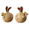 2 Pcs Easter Bunny Figurine Cute Round Garlic Bunny Statue Resin Rabbit Sculpture for Shelf Mantel Tabletop Spring Indoor Decoration