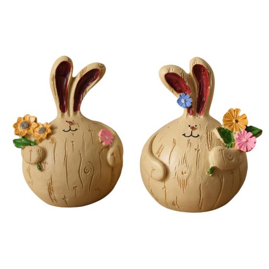 

2 Pcs Easter Bunny Figurine Cute Round Garlic Bunny Statue Resin Small 2pcs