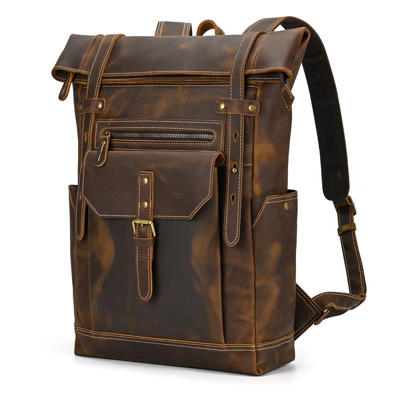 Vintage fashion genuine leather men travel bag luxury backpack computer bagpack designer shoulder bag for male multifunction bag