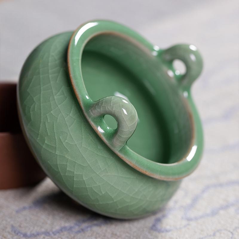 Celadon Imitation Temple Double Ear Ceramic Thread Incense Burner Temple Buddha Furniture Ceramic Sandalwood Incense Burner