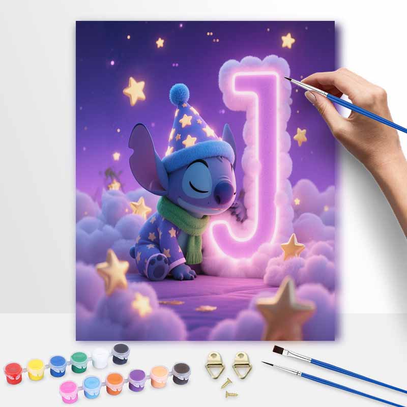 Disney Stitch sleeping J letter oil painting art painting kit, handmade diy art painting home wall decoration bedroom aesthetic wall art