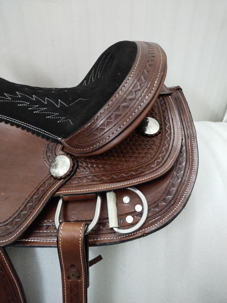 Designer Suede Seat Wade Western Leather Saddle For Horse Size- 12" To 18.5".