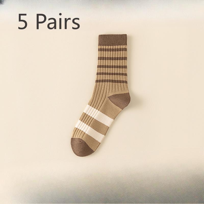 5 Pairs of Female Spring and Autumn Cotton Thin Style Sweat Absorbent Boneless Tube Stack Socks