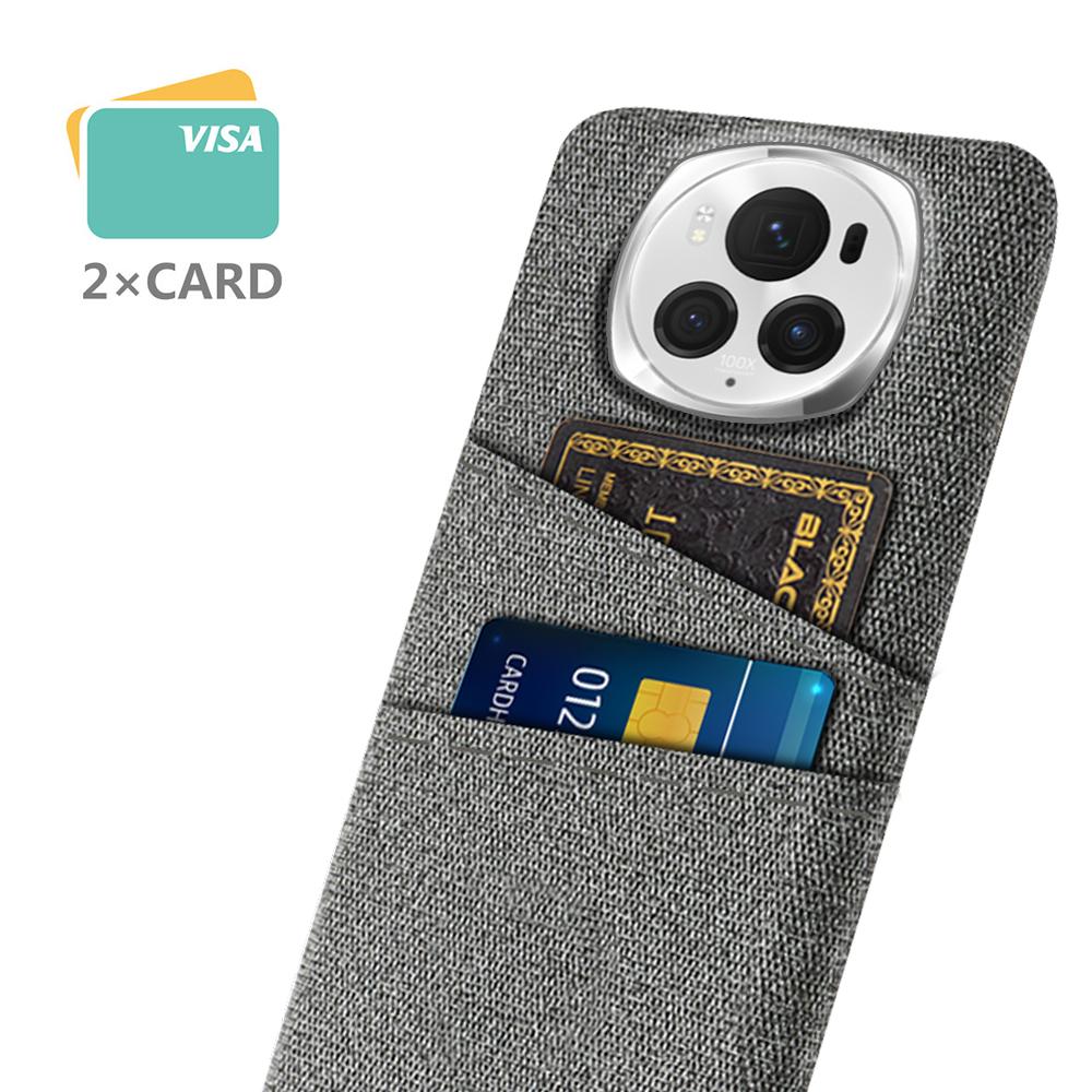 

For Honor Magic6 Pro 5G Cloth Texture Phone Case Dual Card Holder PC Cover Grey
