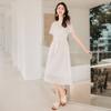 Hollow Embroidered V-neck Mid-length Dress for Women In Summer Latest Literary Style Waist-hugging and Slim White Skirt