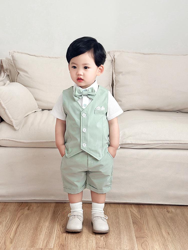 European & American Boys' Summer Three-Piece Set: T-shirt, Shorts, Vest - Children's Formal Outfit.