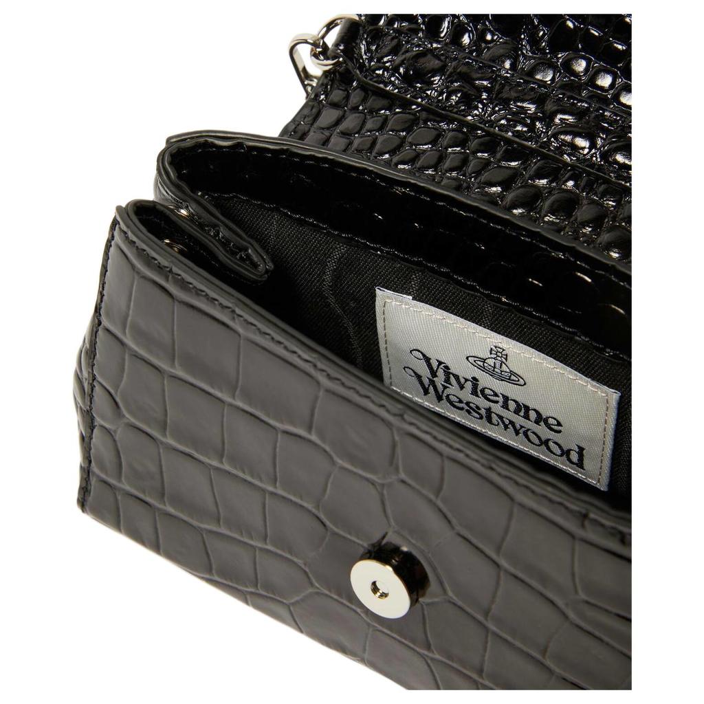 VIVIENNE WESTWOOD Silver Metal Accessories Crocodile Pattern Embossed Leather Shoulder Bag Women Shoulder Bag Black 46030001WL0098N401