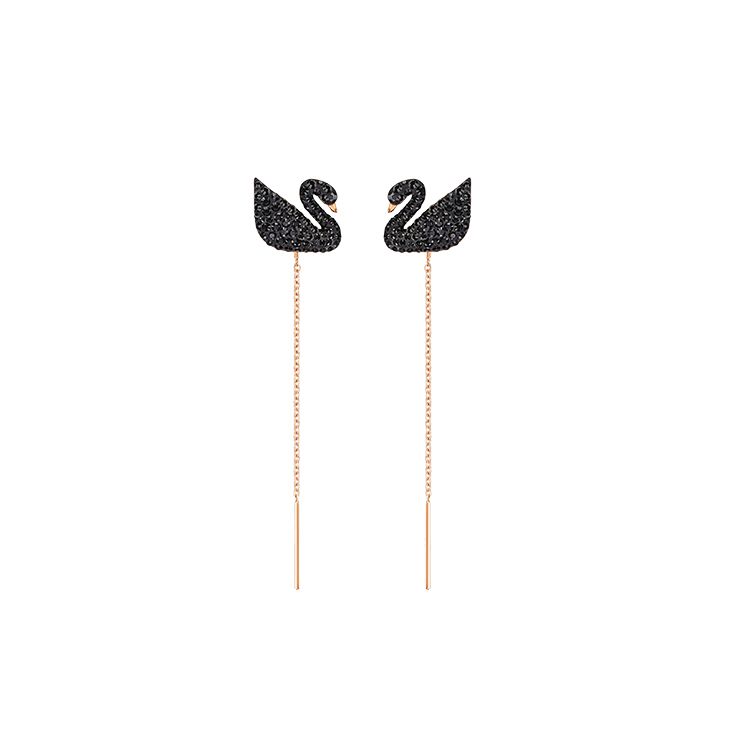 Swarovski Swan Asia Exklusive Kollektion Ikonische Schwan Durchbohrt Roségold Vergoldet Kristall Ohrringe Damenohrringe Schwarz 5351805