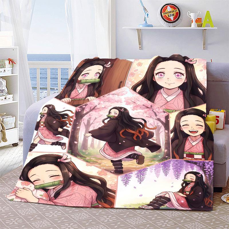 Nezuko Kamado Lightweight Flannel Blanket Soft Warm Throw Cozy Blanket for Sofa Bed Home Decor -QJY