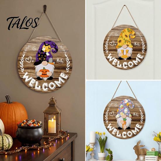 Decorative Hanging Sign for Home Decor DIY Wooden Gnome Welcome Front Door, Rustic Wall Porch with Lanyard, Plaque Farmhouse Entryway Ornament Outdoor