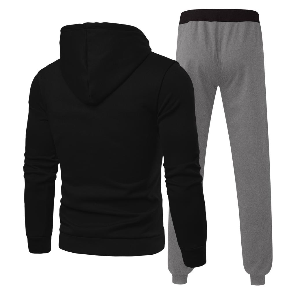 Herren Winter Farbiger Kapuzenpullover mit Kordelzug und Langen Ärmeln und Jogginghosen Anzug