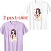 Fun Anime Cartoon Girl Print Women's T-Shirts Summer Fashion Street Outdoor Casual T-shirt Tops for Men's and Women's Tees Top