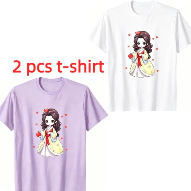 Fun Anime Cartoon Girl Print Women's T-Shirts Summer Fashion Street Outdoor Casual T-shirt Tops for Men's and Women's Tees Top