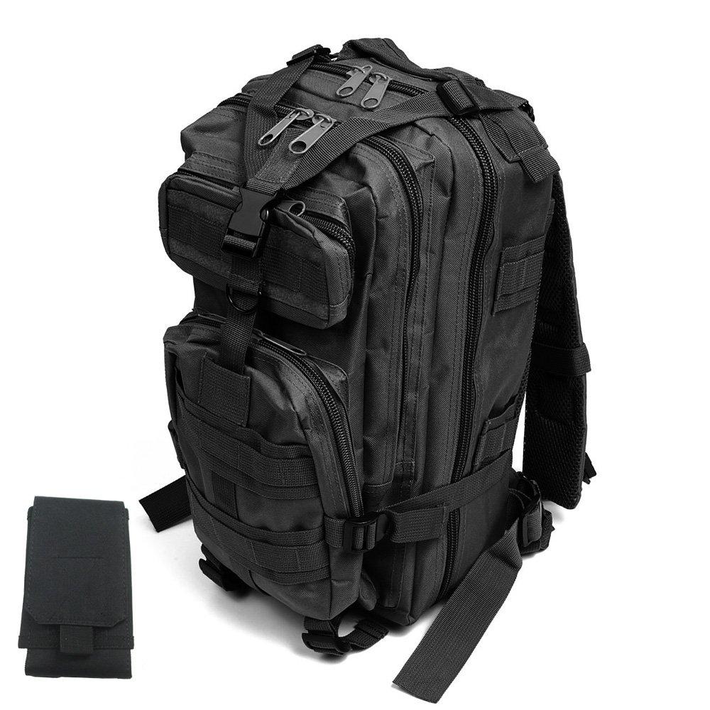 R-Style Ultra-Lightweight and Easy To Carry MOLLE Compatible Camouflage Assault Tactics Backpack with External Smartphone Pouch (Black)