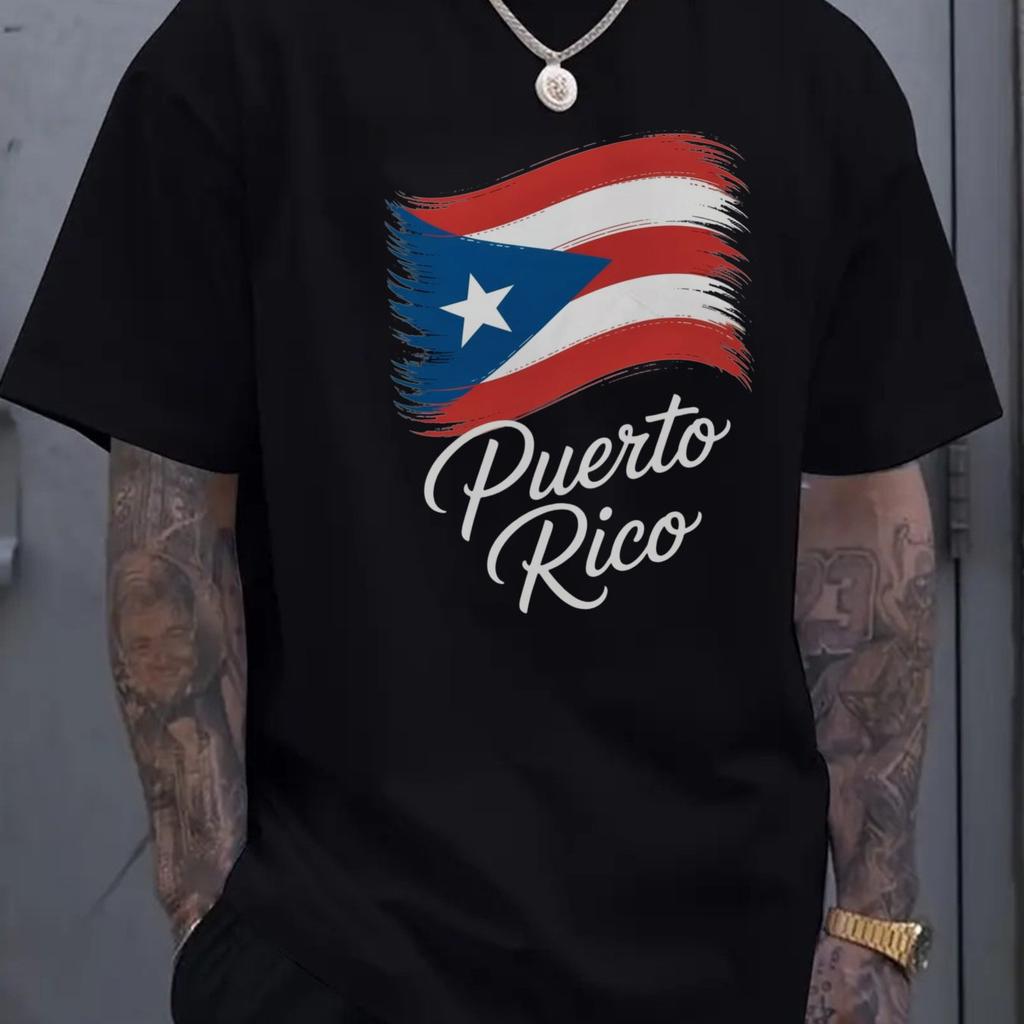 Puerto Rico Flag Graphic Tee Mens Breathable Cotton Casual Short Sleeve TShirt