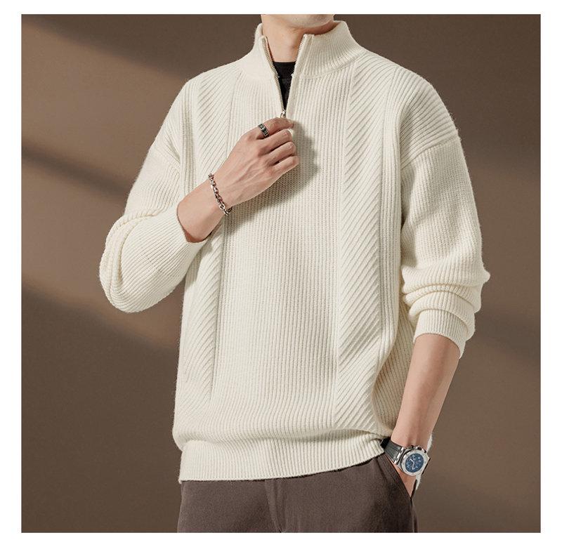 Autumn Half-Zip Collar Knit Sweater Pullover