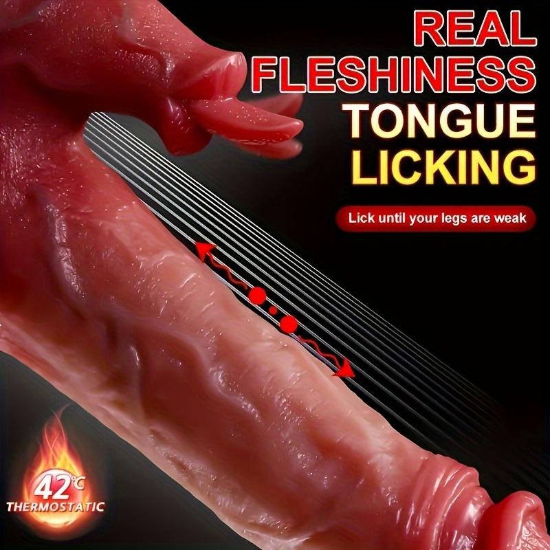 Heated Realistic Dildo Vibrator with Tongue Licking&Thrusting,Remote-Controlled Silicone Sex Toy for G-Spot Stimulation,1200mAh Rechargeable