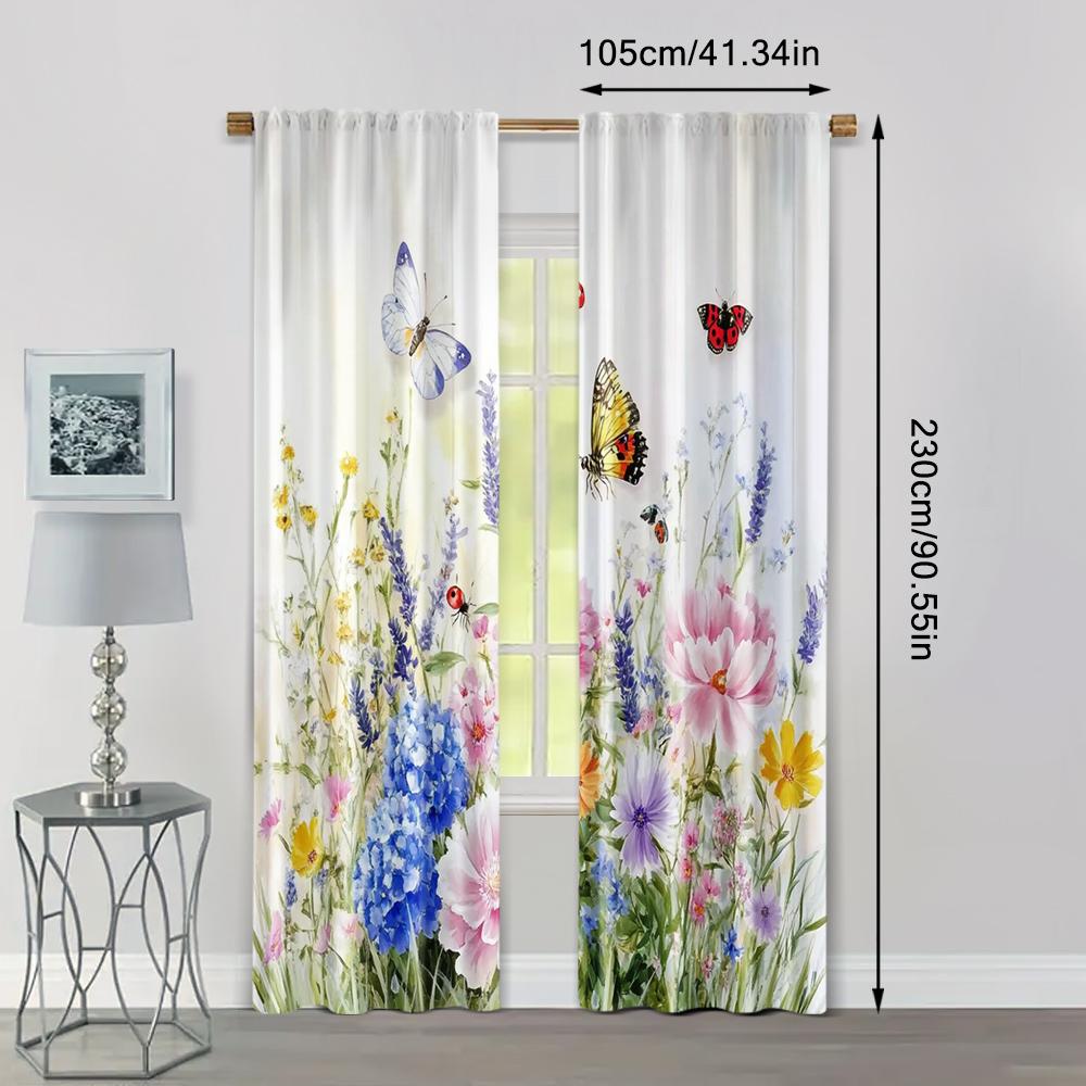 2pcs, Popular Curtain Panels 2D print Art Deco Floral & Butterfly 100% Polyester (without rod) Outdoor Decorations Use for